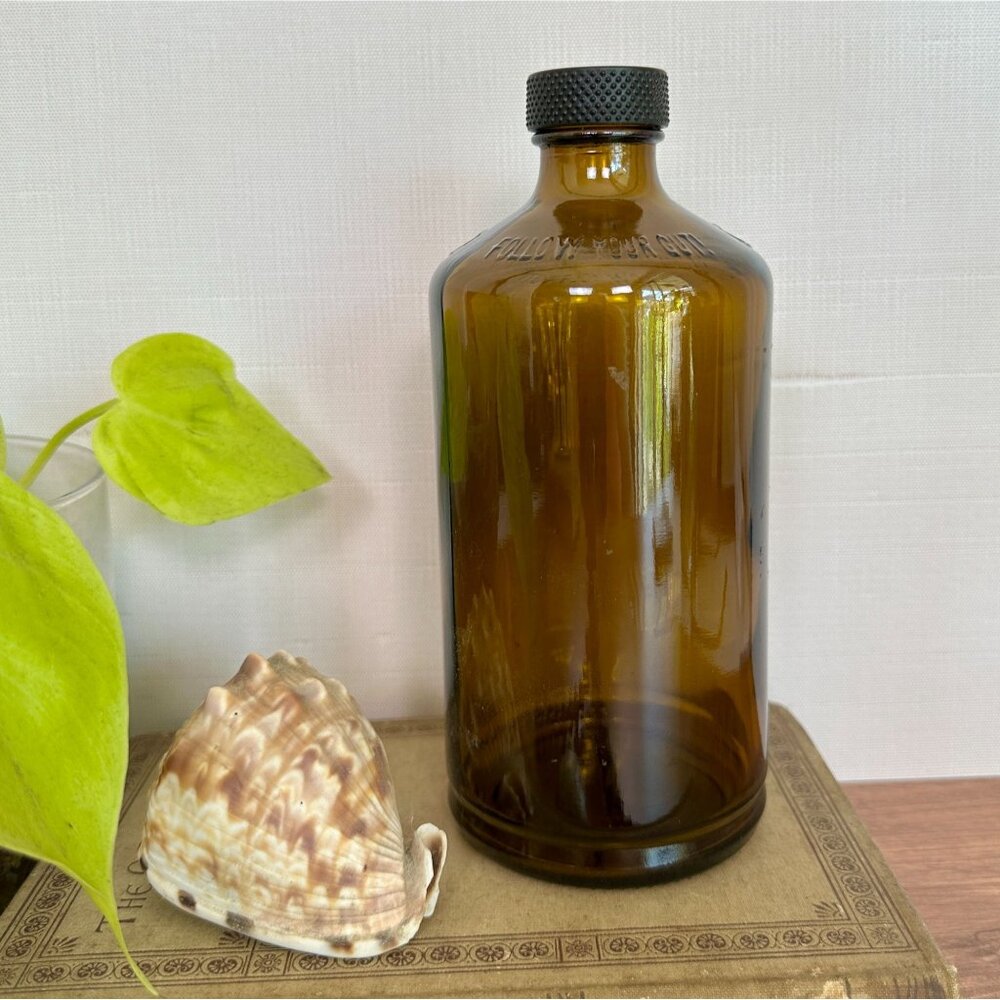 Vintage Anchor Hocking Amber Glass Bottle Follow Your Gut!